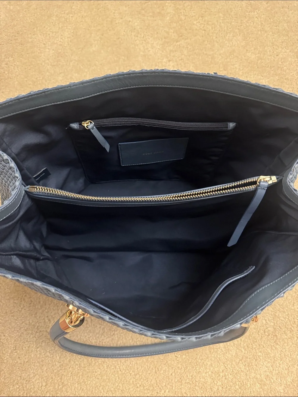 Cole Haan (2015) Blue Woven Tote with Gold Hardware